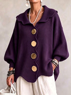Oversized Scallop-Collar Button Knit Cardigan