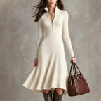 Half?Zip Ribbed Knit Fit?and?Flare Midi Sweater Dress