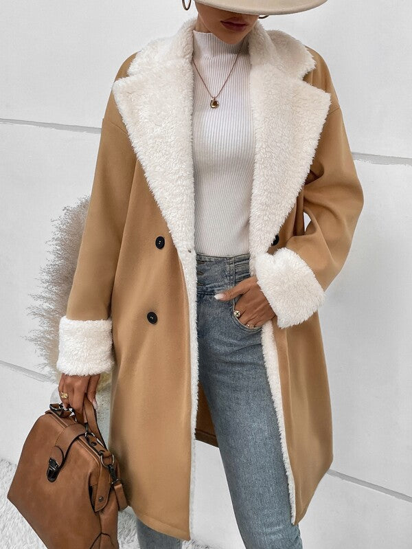 Women's Fleece Collar & Cuff Mid-Length Wool Blend Coat