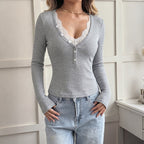 Vintage Elegant Knitted Patchwork Lace Shirt