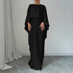 Cape Overlay Pleated Maxi Dress