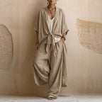 2026 Amazon Cross-Border Independent Station Foreign Trade European And American Casual Loose Solid Color Belted Cardigan Trousers Women'S Suit
