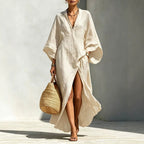 Linen?Blend V?Neck Kaftan Maxi Dress