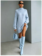 Mock Neck Long Sleeve Oversized Knit Sweater Dress