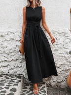 Sleeveless Wrap?Tie Waist Maxi Dress