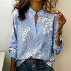 Women's Floral Print Notch Collar Long Sleeve Blouse
