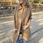 Casual Loose Single Breasted Wool Blend Midi Coat with Pockets