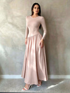 Ruched Waist Long Sleeve Maxi Dress