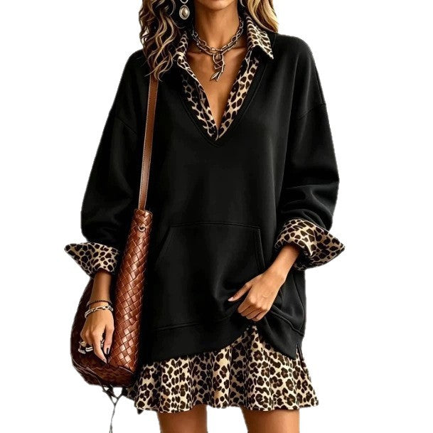 Oversized Leopard Print Detail Dress