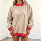 Oversized Sweatshirt with Polka Dot Trim