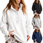 Ruffle Collar Half-Button Oversized Sweatshirt