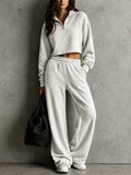 Half?Zip Cropped Sweatshirt & Wide?Leg Sweatpants Two?Piece Set