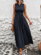 Sleeveless Wrap?Tie Waist Maxi Dress