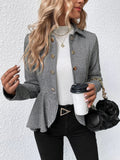 Herringbone Peplum Button?Front Collared Jacket