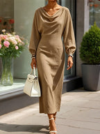 Cowl?Neck Batwing Sleeve Bodycon Midi Dress