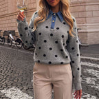 Women's Polka Dot Contrast Collar Knit Top