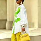 Abstract Print Balloon Sleeve Shirt – Oversized Button-Down