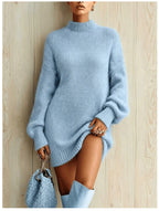 Mock Neck Long Sleeve Oversized Knit Sweater Dress