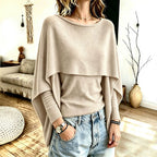 Cape Overlay Mock Two‑Piece Long Sleeve Knit Top