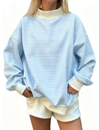 Oversized Striped Mock Neck Sweatshirt