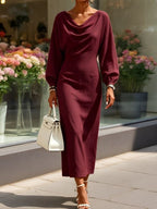 Cowl?Neck Batwing Sleeve Bodycon Midi Dress