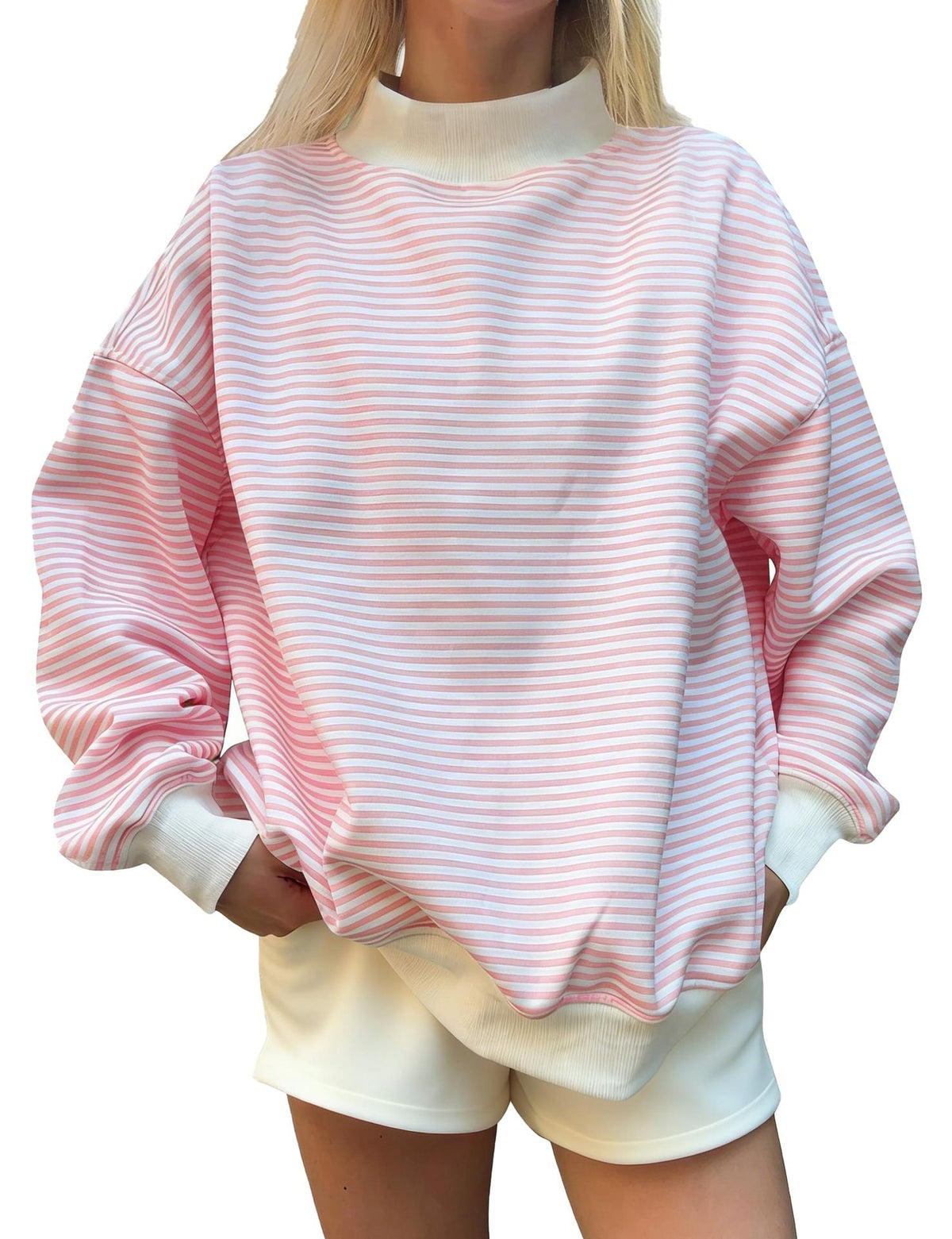 Oversized Striped Mock Neck Sweatshirt