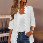Women's Scallop Trim Lace Open‑Front Cardigan