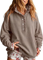Ruffle Collar Half-Button Oversized Sweatshirt