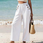 Casual High Waist Button Wide Leg Pants