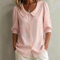 Striped Peter Pan Collar Puff Short Sleeve Blouse