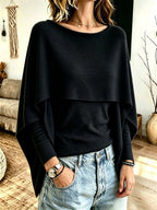 Cape Overlay Mock Two‑Piece Long Sleeve Knit Top