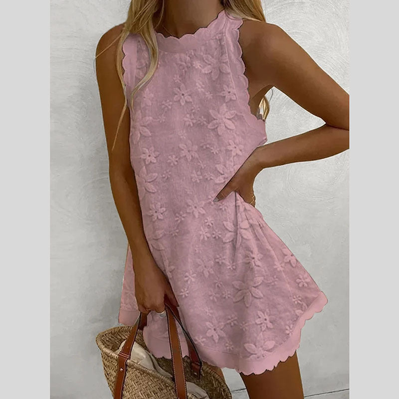 Floral Embroidered Scalloped Sleeveless Romper