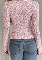 Floral Lace Long Sleeve V-Neck Peplum Top