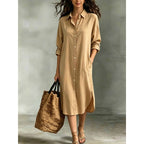 Oversized Linen?Blend Shirt Midi Dress
