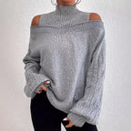 Cold-Shoulder Turtleneck Knit Sweater