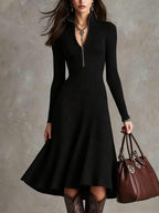Half?Zip Ribbed Knit Fit?and?Flare Midi Sweater Dress