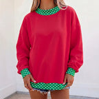 Oversized Sweatshirt with Polka Dot Trim
