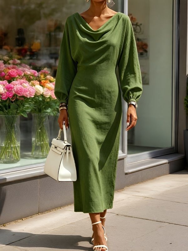 Cowl?Neck Batwing Sleeve Bodycon Midi Dress