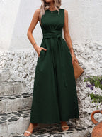 Sleeveless Wrap?Tie Waist Maxi Dress