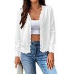 Women's Scallop Trim V‑Neck Knit Cardigan