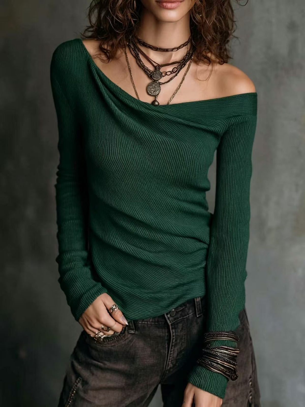 Vintage Elegant Knitted Off-the-shoulder Shirt