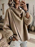 Wrap Cape Coat with Faux Fur Cuffs