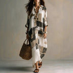 Roll Sleeve Oversized Irregular Hem Linen Blend Vacation Cover Up Dress