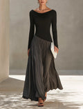 Women's Minimalist Two-Tone Color-Block Maxi Dress With Drape Neckline