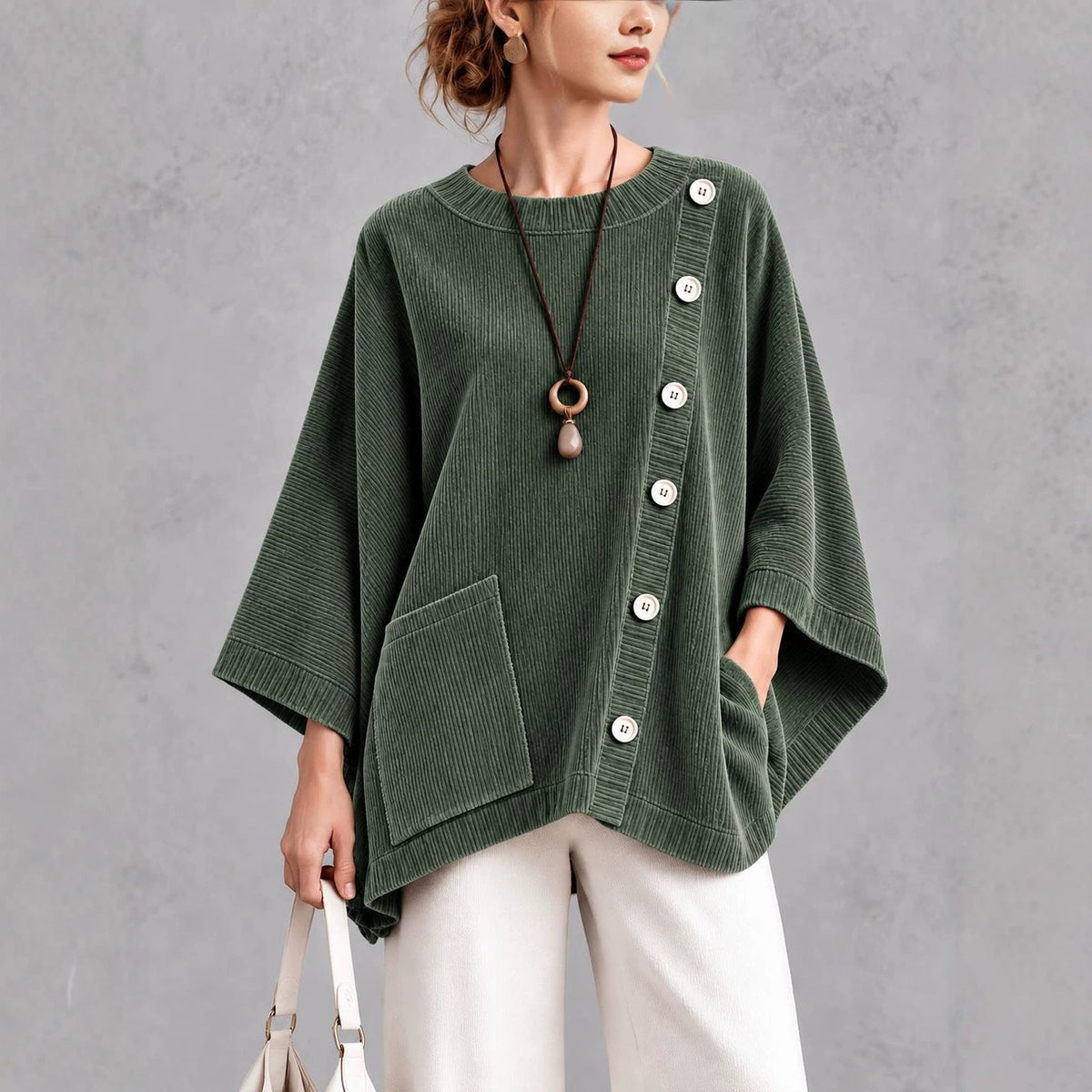 Oversized Corduroy Tunic with Button Detail