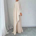 Cape Overlay Pleated Maxi Dress