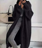 Women's Solid Chunky Knit Open Front Oversized Long Cardigan With Pockets
