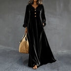Women's V‑Neck Velvet Ruffle Cuff Maxi Dress