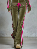 Women’s Striped Side Zip Up Velvet Tracksuit 2 Piece Outfit