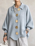 Oversized Collared Knit Cardigan With Large Metal Buttons